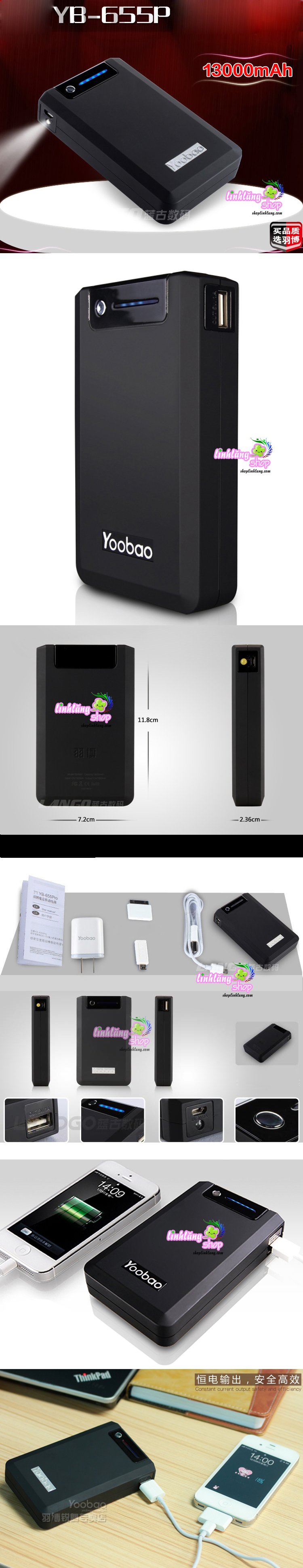 Sạc pin điện thoại dự trữ đa năng YooBao YB-642,651 11200mA,13000mA - 900k, 1150k/1c - 6